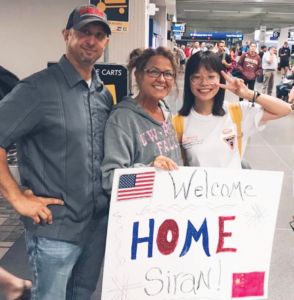 Exchange student arriving in airport