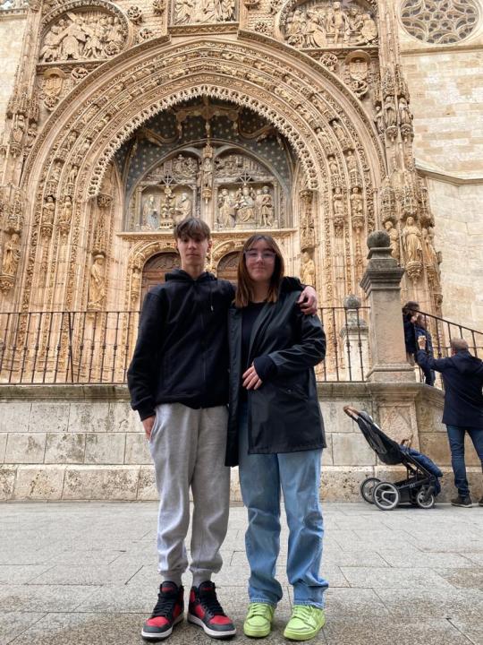 Jaiden with Host Brother in Front of Cathedral in Spain