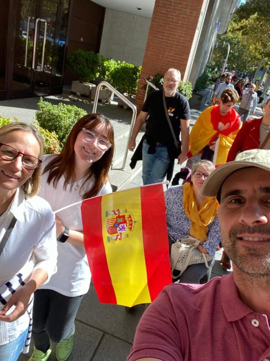 Jaiden with Host Family Holding Spain's Flag