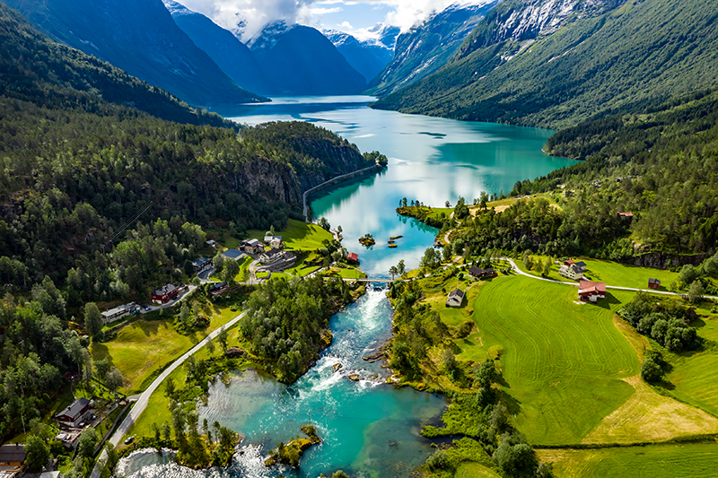 Norway Lovatnet Lake Lodal Valley